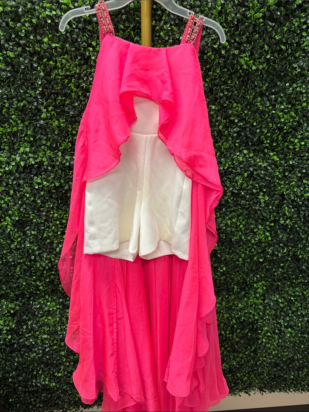RACHEL ALLEN FUSHIA HIGH LOW ROMPER OVERLAY DRESS - 7/8 Pl3ase See Measurements